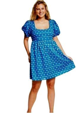 Rhode x Target Blue Embroidered Eyelet Cotton Puff Sleeve Mini Dress Womens L